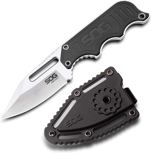 SOG Instinct Small Fixed Blade Knife - EDC Neck Boot Knife, 2.3 Inch Full Tang Blade with Sheath and Clip, Black