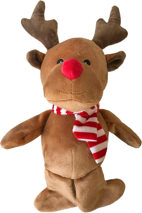 Midlee Christmas Reindeer Plush Dog Toy with Scarf, Squeaky Holiday Pet Gift