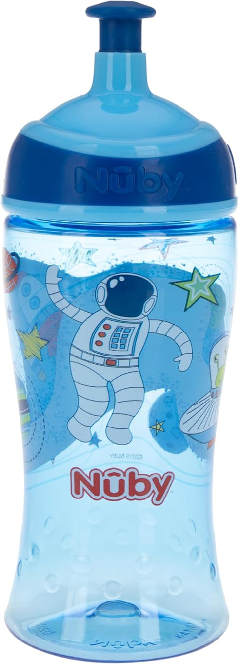 Nuby Printed Kids Pop Up Sipper Water Bottle, 12 Oz., Colors May Vary