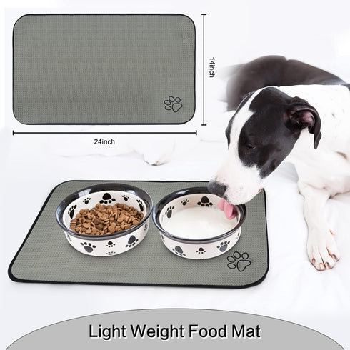 Sinland - Microfiber Pet Bowl Mat Dish Drying Mat with Anti-Skid Backing, 14.2Inch x 24Inch Grey