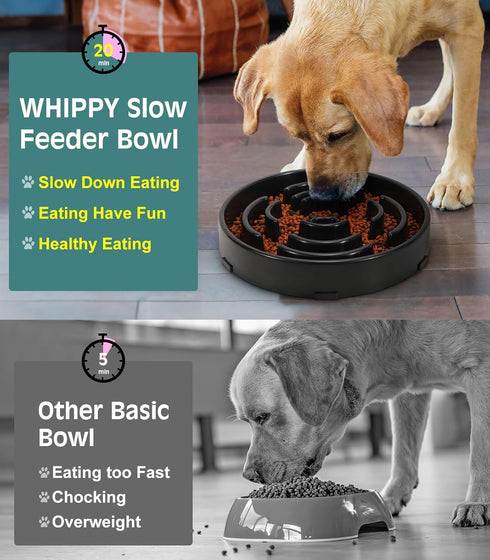 WHIPPY Large Slow Feeder Dog Bowls for Medium Large Dogs, Anti-Choking Slow Feeding Maze Puzzle Bowl, Black