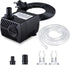 Submersible Fountain Pump 80GPH (4W 300L/H) with 4.9ft Tubing, 3 Nozzles for Aquarium, Pond, Fish Tank, Hydroponics
