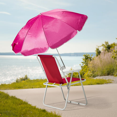 Generic Folding Beach Chairs, Outdoor Picnic Portable Chair with Removable Umbrella, Camping Chair for Patio, Pool