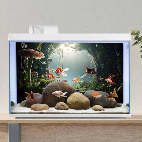 AWERT 36x18 inches Foggy Stone Background for Aquarium with Mushroom Moss and Green Plants