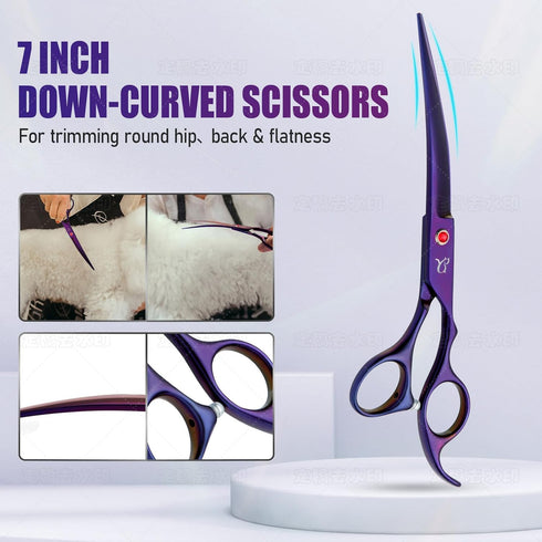 6 1 Dog Grooming Scissors,Purple Curved Chunkers Shears with Safety Round Tips,Sharp and Durable in Dog Scissors