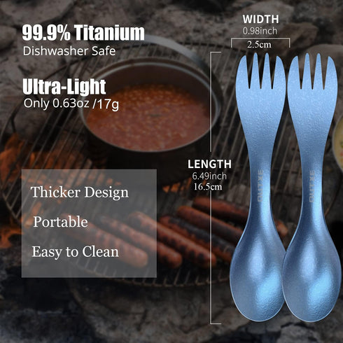 OUTXE 2-Pack Titanium Ultra Lightweight Camping Utensil - Eco-Friendly Spork for Backpacking, Hiking, Outdoors.