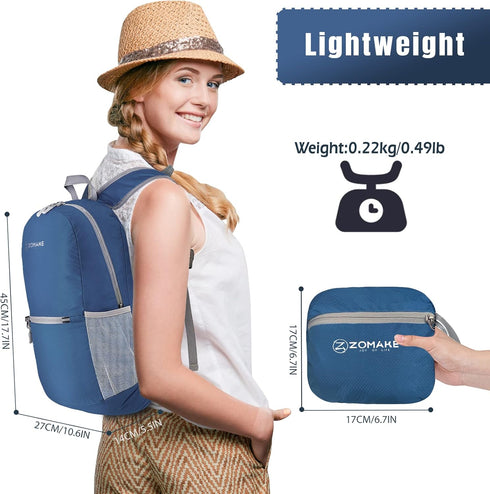 ZOMAKE Ultra Lightweight 20L Hiking Backpack, Packable Water Resistant Daypack for Women & Men (Navy Blue)