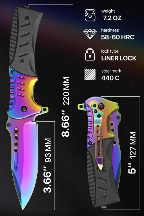 Grand Way Pocket Knife - Folding Knives -Rainbow EDC USMC Jack Pocket & Folding Knives Best Camping Survival Knife - Travel Accessories Gear - Christmas Birthday Gifts for Men 0208 BR