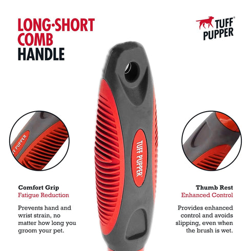 Tuff Pupper Dual Length Detangling Dog Comb, Ergonomic Combs with No-Slip Handle for Precision Control