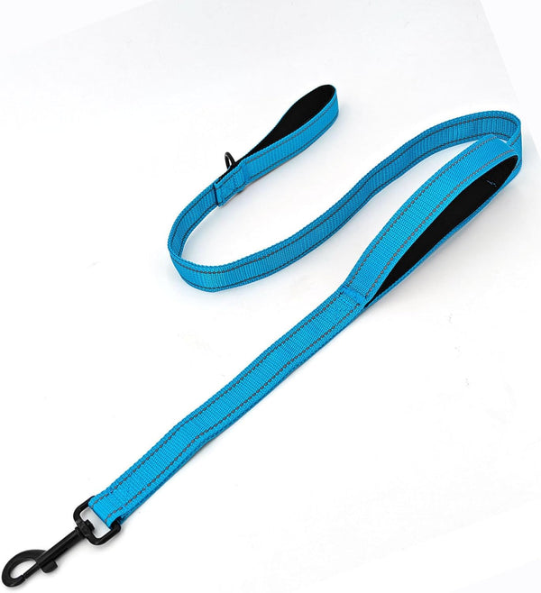 4FT Blue Strong Dog Leash with 2 Padded Handles, Traffic Handle for Extra Control (Blue, 4FT)