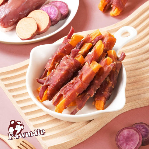 12-15 Counts Pawmate Duck Double Purple Sweet Potato Wraps Dog Treats, Healthy Low Fat Dog Jerky High Protein