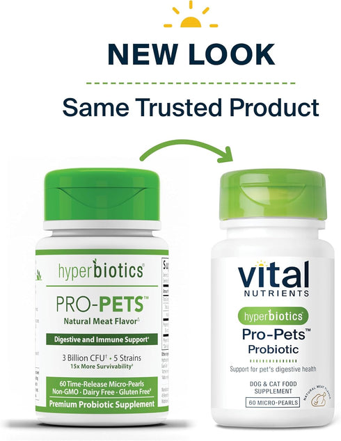 Vital Nutrients Pro Pets Probiotics for Dogs and Cats | Digestive Health, Gut Health, Occasional Diarrhea | 60 Micro