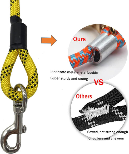 Nylon Strong Dog Training Rope Lead, Hiking Walking Leash with Soft Handle (Yellow, 15FT)