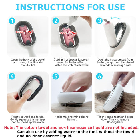 4 in 1 Pet Hair Removal Comb - Cat Dog Massage Brush with Gravity Water Tank for Shedding Fur (Long Hair, 2PCS)