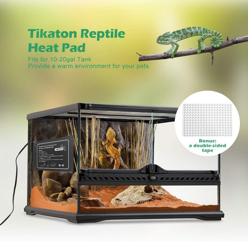 Tikaton Reptile Heat Pad - Adjustable Temperature Under Tank Heater for 10-20gal/30-40gal Terrarium