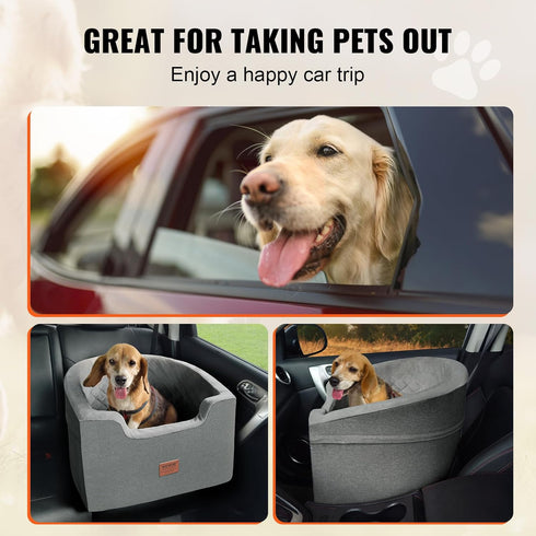 VEVOR Dog Car Seat - Waterproof Booster Seat with Storage Pocket, Clip-On Safety Leash, Gray
