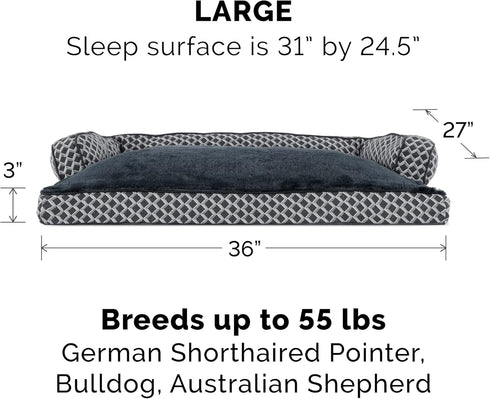 Furhaven Pillow Dog Bed for Large/Medium Dogs, Washable Cover & Removable Bolsters, Comfy Couch Sofa - Diamond Gray,