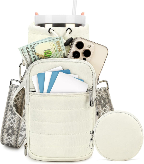 Water Bottle Carrier Bag with Strap, Sling Bag for Walking, Hiking, Cycling,