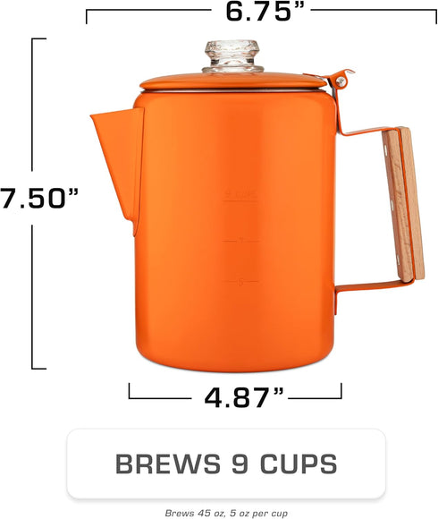 Bozeman [9 COLETTI Orange Percolator Coffee Pot Camping Coffee Makers Campings Favorite Percolator NO Aluminum