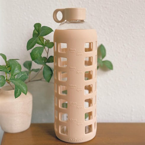 purifyou Premium Glass Water Bottles, 40oz Reusable Drinking Bottle with Silicone Sleeve