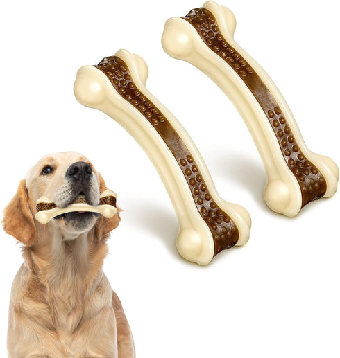 Sosation Bones Shaped Dog Toys for Aggressive Chewers, 2 Pack Nylon Beef Flavor Teething Toys
