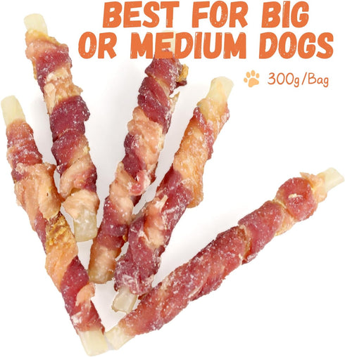 15-17 Counts, 10.6 oz Pawmate Triple Flavor Dog Treats, Chicken Duck Wrapped Cod Sticks, Rawhide-Free Grain-Free Soft