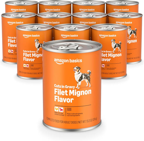 Amazon Basics Wet Dog Food, Cuts in Gravy Filet Mignon Flavor, Made
