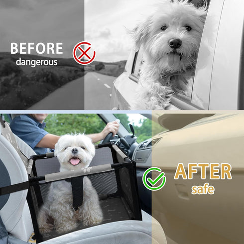PetsHome Dog Car Seat Upgrade, Foldable Booster Seat with 12 PVC Tubes, Waterproof Travel Seat for Small to Medium Dogs