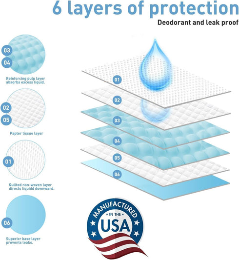 6-Layer (13x18), 100 Count, Dog and Puppy Pee Pads, Leak-Proof Super Absorbent, Quick-Dry Surface, Potty Training