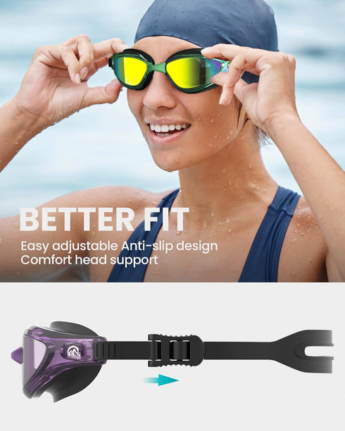 OutdoorMaster Goby Swim Goggles for Adults, Anti-fog, UV Protection, No Leaking, for Men, Women, Youth, Plum