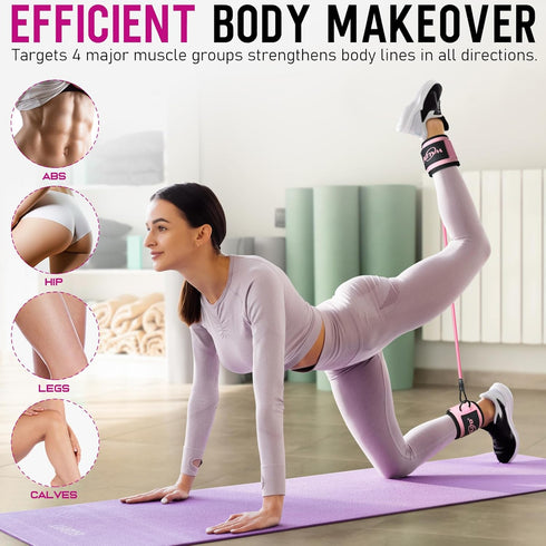 WALITO Ankle Resistance Bands with Cuffs, Exercise Bands for Legs and Butt, Booty Workout Equipment