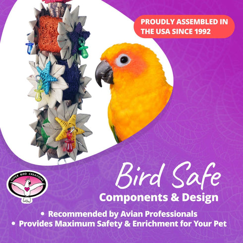 Super Bird Creations SB1098 Palm Star Bird Toy for Medium Birds, Colorful Leaves and Mahogany Pods