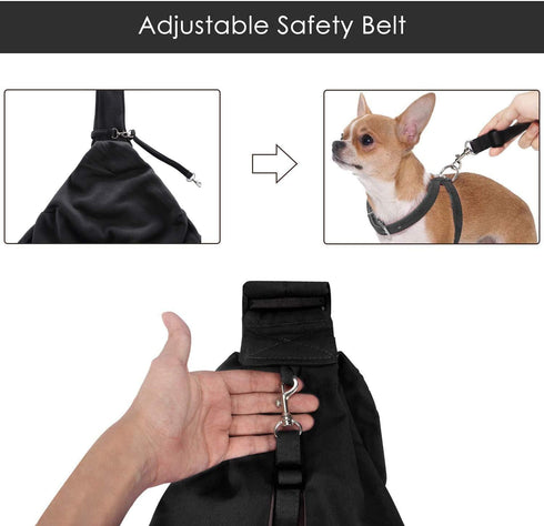 Pet Dog Sling Carrier, Small Dog Cat Travel Bag with Adjustable Strap, Hands-Free Papoose Bag, Black (up to 12 lbs)
