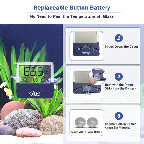 hygger Digital Aquarium Thermometer Records Max Min Temperature Sensor Gauge with LCD Display Stickable Fish Tank