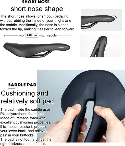 GORIX Lightweight Wide Comfortable Short Nose Bike Saddle Seat Cushion for MTB Road Bicycle (GX-SA729)