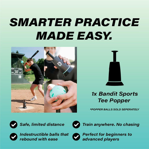1 Bandit Sports Tee Popper, Durable Nylon Strength, Batting Tee for Perfect Swings, Baseball Training for Hitting