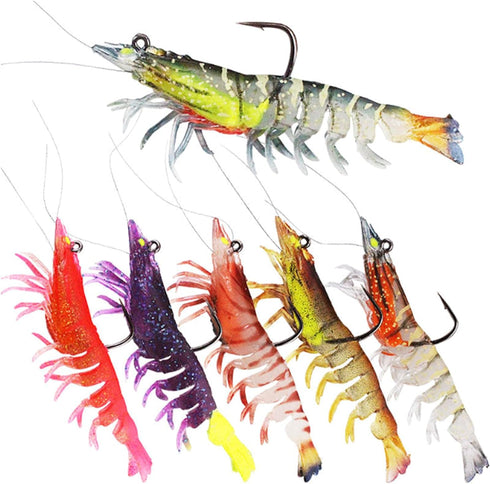 QIANGAN 3 Pcs Soft Silicone Artificial Bait Luminous Fake Shrimp Fishing Accessories with Bead Swivels Hook for Fishing