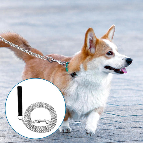 Heavy Duty Metal Dog Leash, 6FT Stainless Steel Cuban Link Chain with Soft Padded Handle for Medium Big Dogs