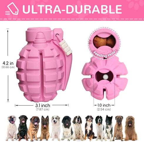 Dog Toys for Aggressive Chewers, Indestructible Interactive Treat Toys for Large Medium Breeds, Pink