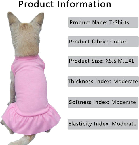 Dog Skirt Shirts, Puppy Dresses for Small Dogs Girls, Comfortable Summer Shirt Beach Wear for Medium Dogs, Pink L