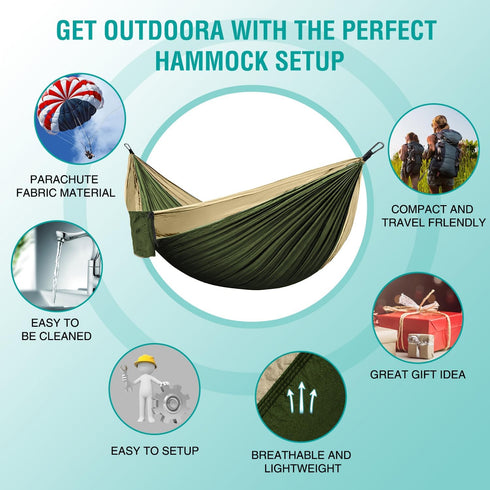 Portable Camping Hammock, Single/Double for Outdoor Hiking Travel, 210D Nylon Swing for Backyard & Garden