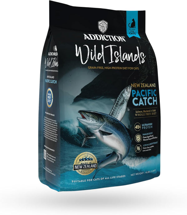Addiction Wild Islands Pacific Catch Premium King Salmon, Mackerel & Hoki Dry Cat Food, 4 lb