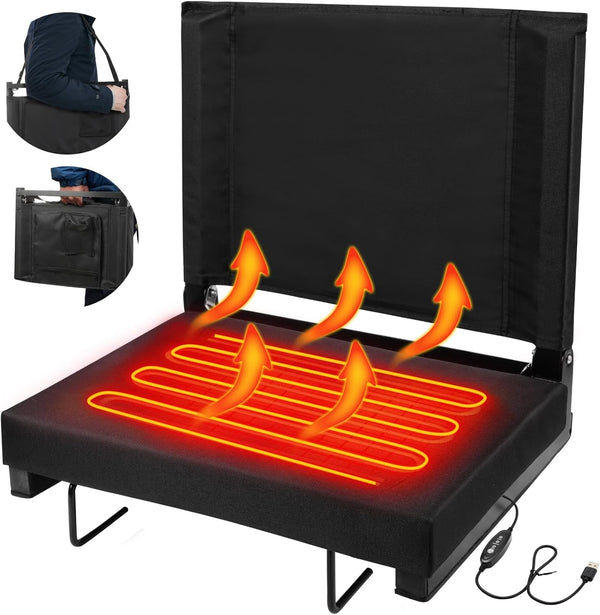 Fitense Heated Stadium Seat for Bleachers with Back Support, Folding USB 3