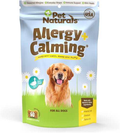 Pet Naturals Allergy Plus Calming Supplement for Dogs - Soft Chew Duck Flavor, 60 Ct.
