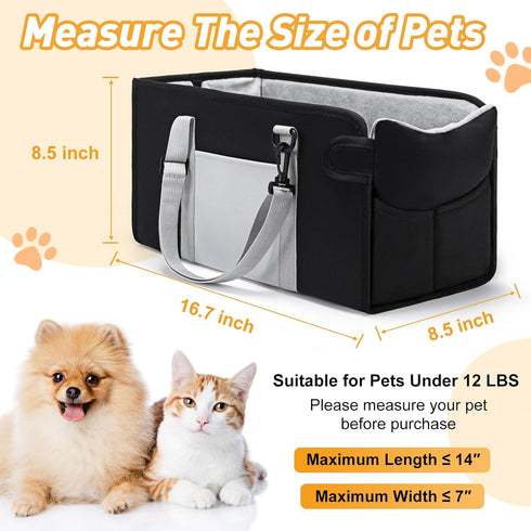 Portable Dog Car Seat for Small Dogs - Pet Booster Seat with Safety Leash, Adjustable Straps, Washable Cushion