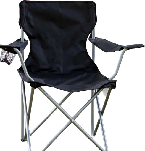 Generic Heavy-Duty Quad Folding Camp Chair with Cup Holder, Portable Outdoor Chair, Black