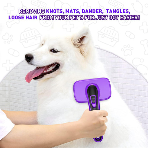 Dogs Cats Self Cleaning Slicker Brush for Shedding & Grooming, Removes Loose Undercoat, Mats, Tangled Hair for All
