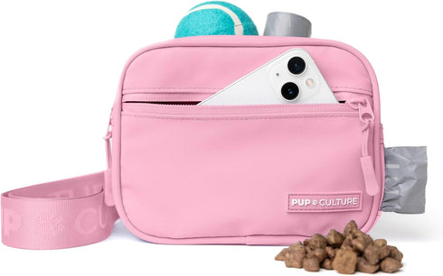 Pup Culture Cross Body Dog Training Treat Pouch: Removable Treat Pouch with Poop Bag Dispenser, Pink