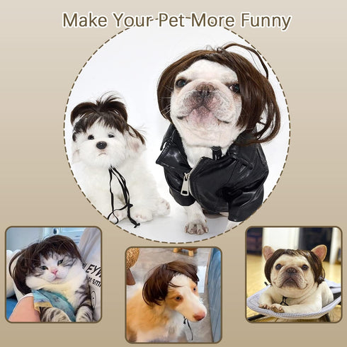 Dog Costume Cat Apparel, Curly Braids Headgear Wigs, Cute Funny Pet Hair Accessories (flax)