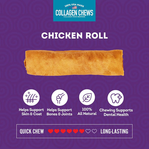 USA Collagen Rolls 6-7" Dog Chew Treats - 4 Count/1 Pack, Chicken Marinade Flavor
